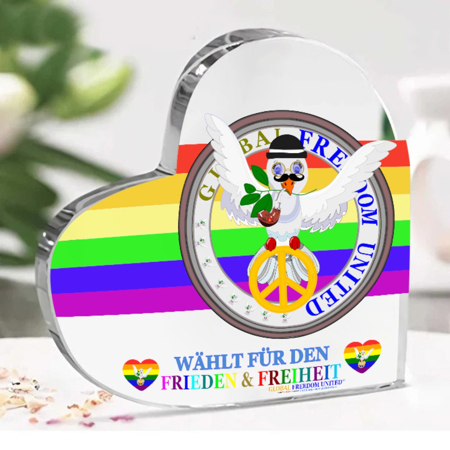 Acryl Heart Global Freedom United Dove Of Peace Men German