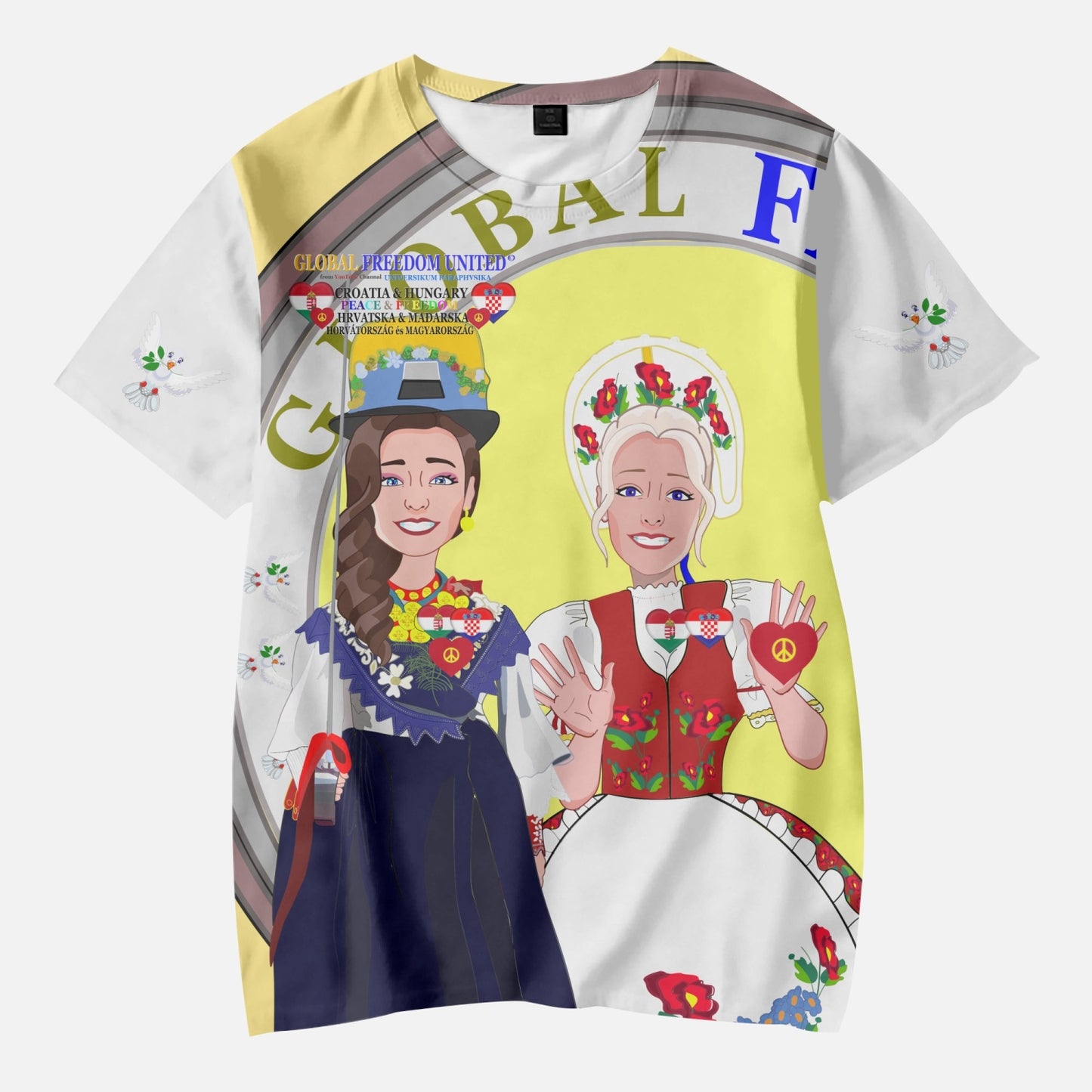GLOBAL FREEDOM UNITED© Girl Croatia & Hungary YELLOW AOP Kids' Short T-Shirts