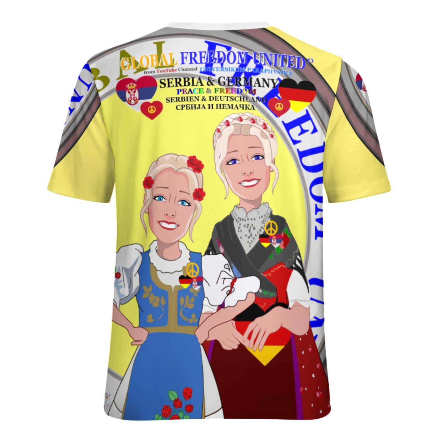 Women´s T-shirt  GLOBAL FREEDOM UNITED© Women Serbia & Germany Yellow
