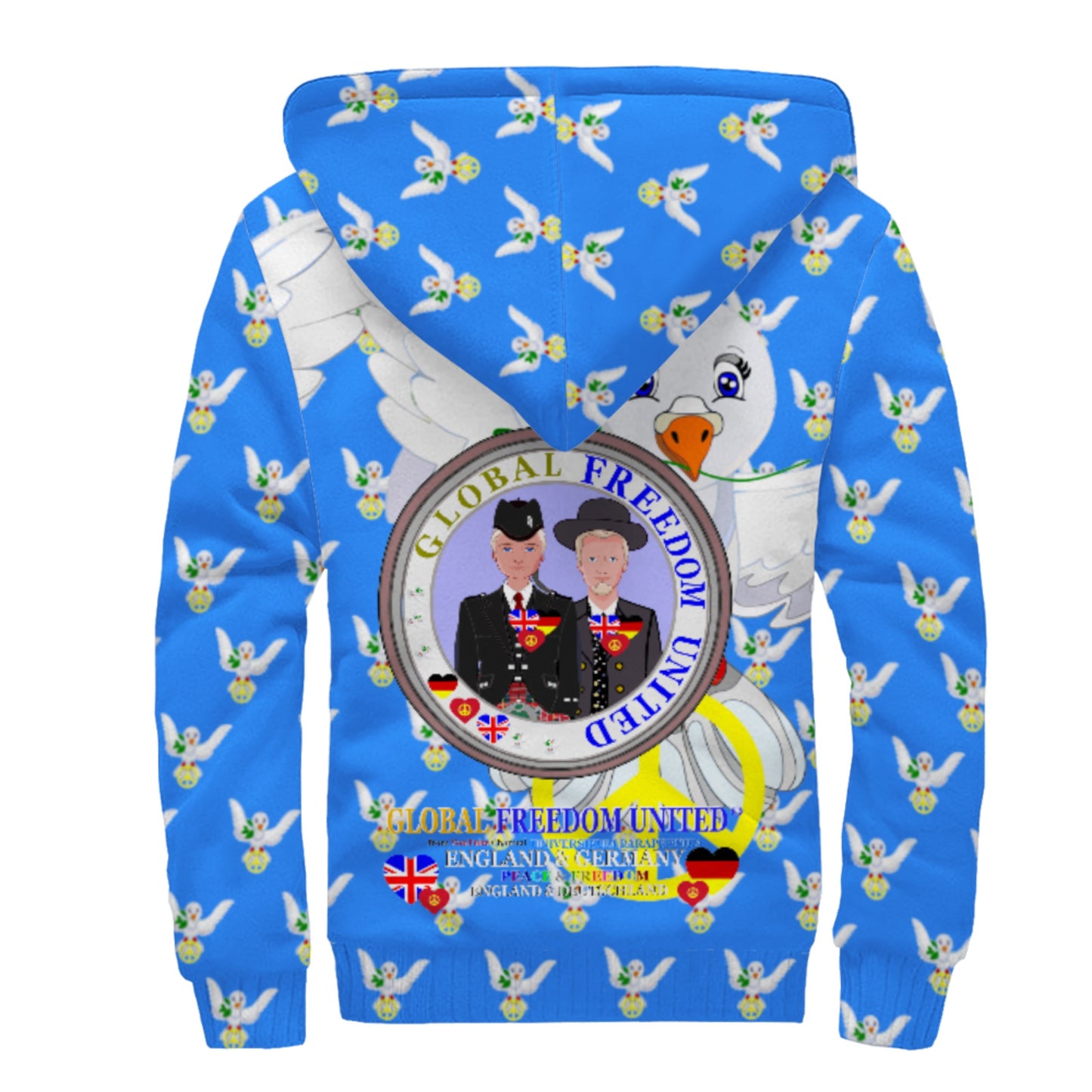 Plush Hoodie Global Freedom United Men  England & Germany Old Peace Blue