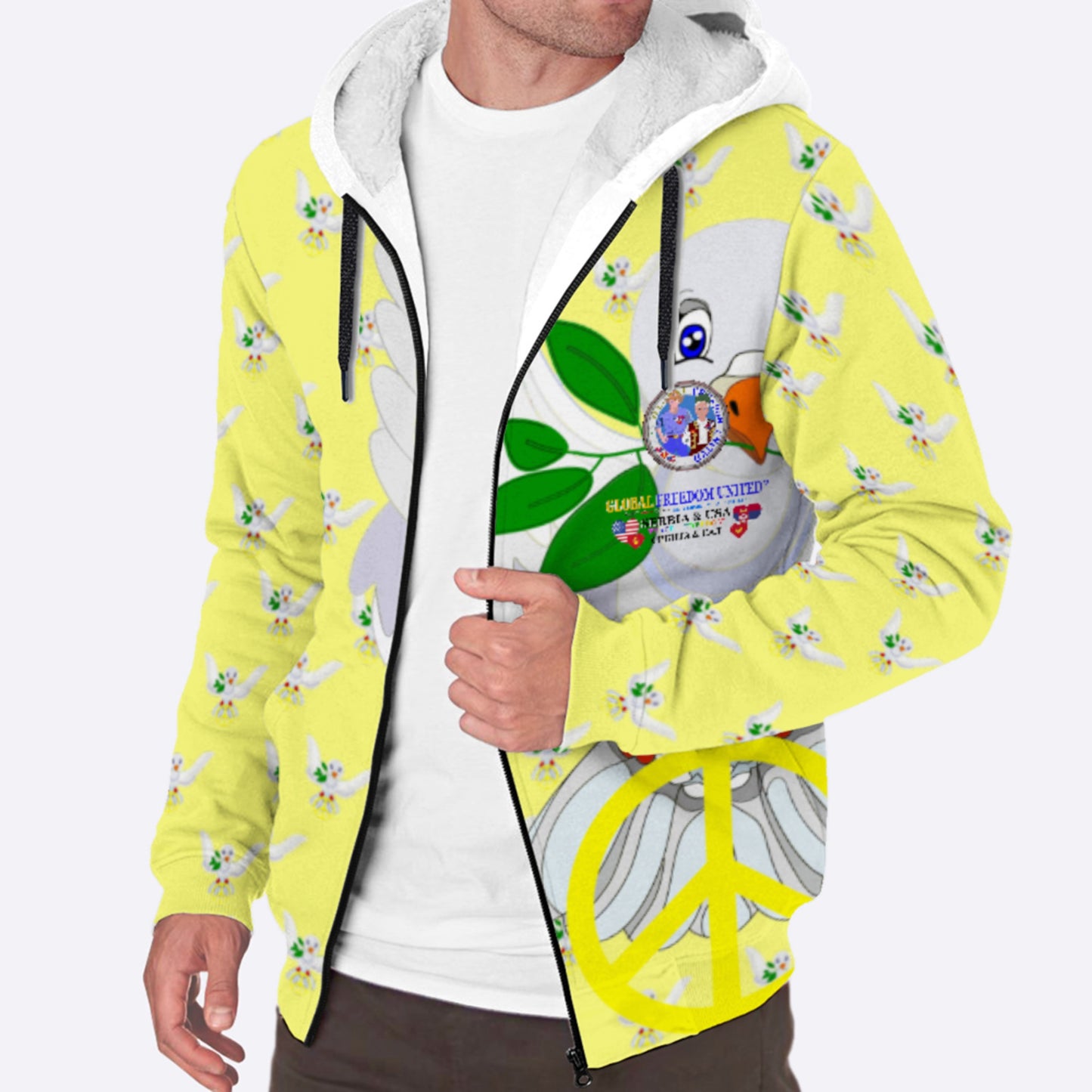 Plush Hoodie GLOBAL FREEDOM UNITED© Men Serbia & USA Yellow