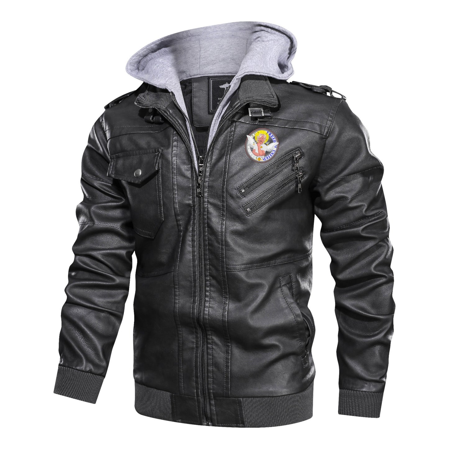 Leather Bomber Jacket With Hood Global Freedom United Archangel Gabriel