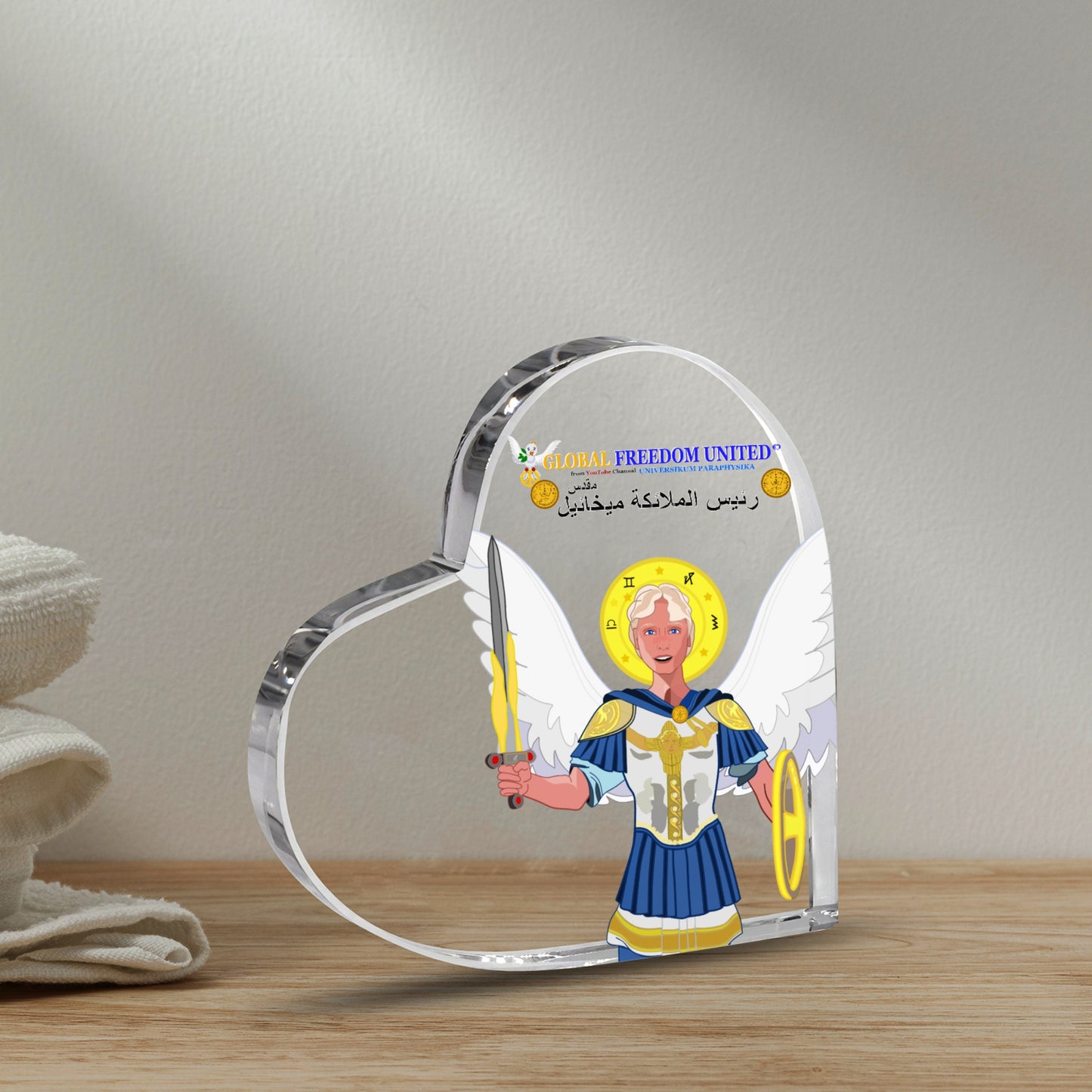Acryl Heart Global Freedom United Archangel Michael Arabic