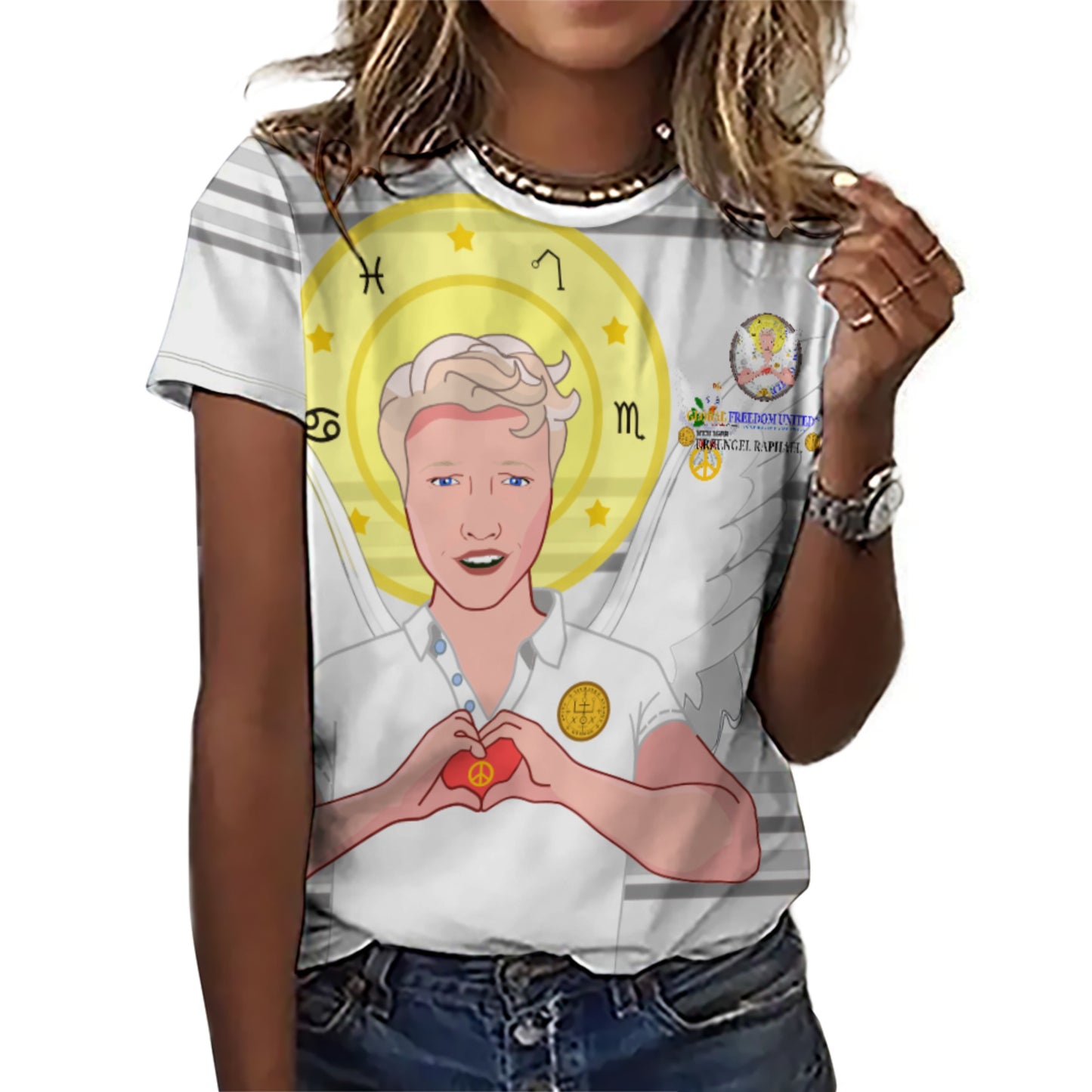 Women´s T-shirt GLOBAL FREEDOM UNITED© Archangel Rafael German Grey