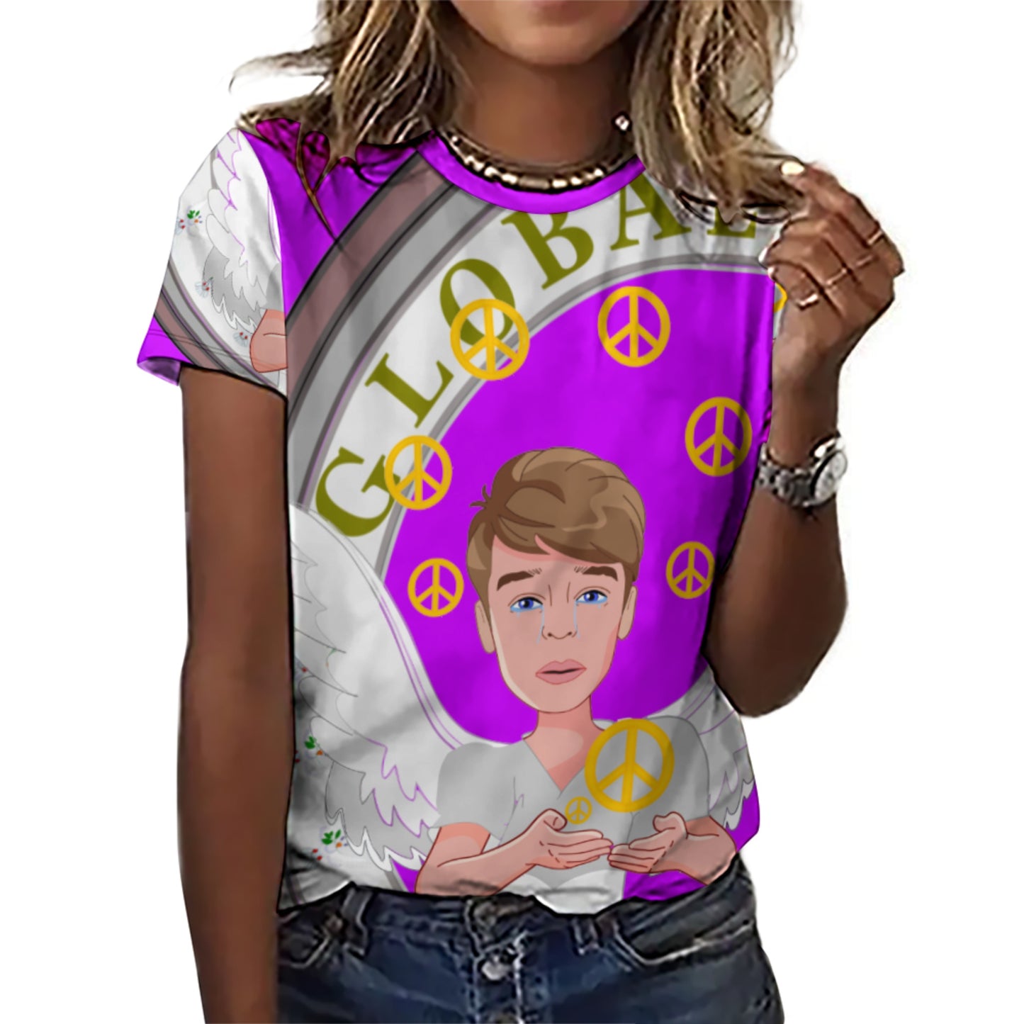 Women´s T-shirt 2 Global Freedom United Boy Peace Of Angel Old Peace Lilac