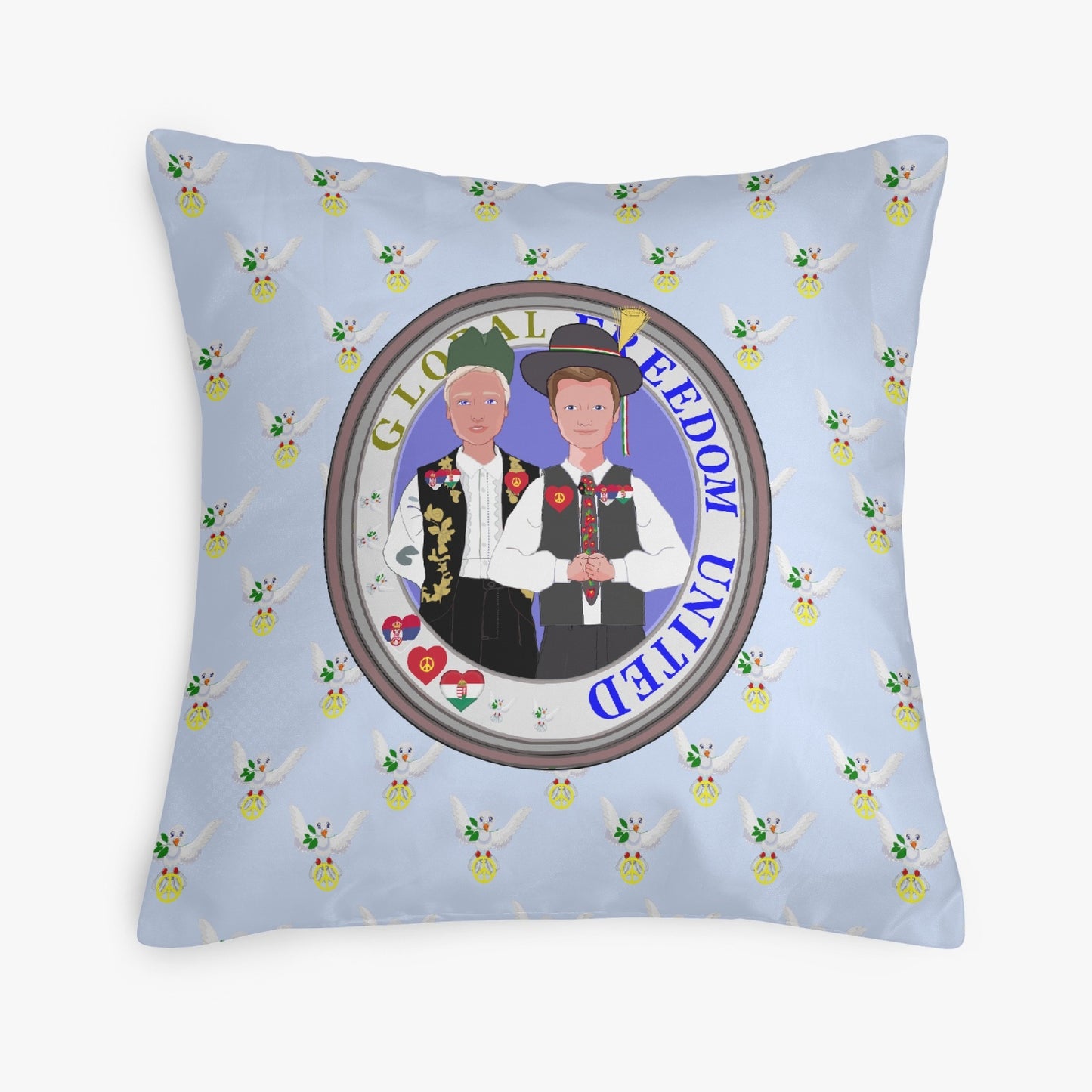 GLOBAL FREEDOM UNITED© MEN SERBIA & HUNGARY OLD PEACE LIGHT BLUE 18'' Square Pillow Cover