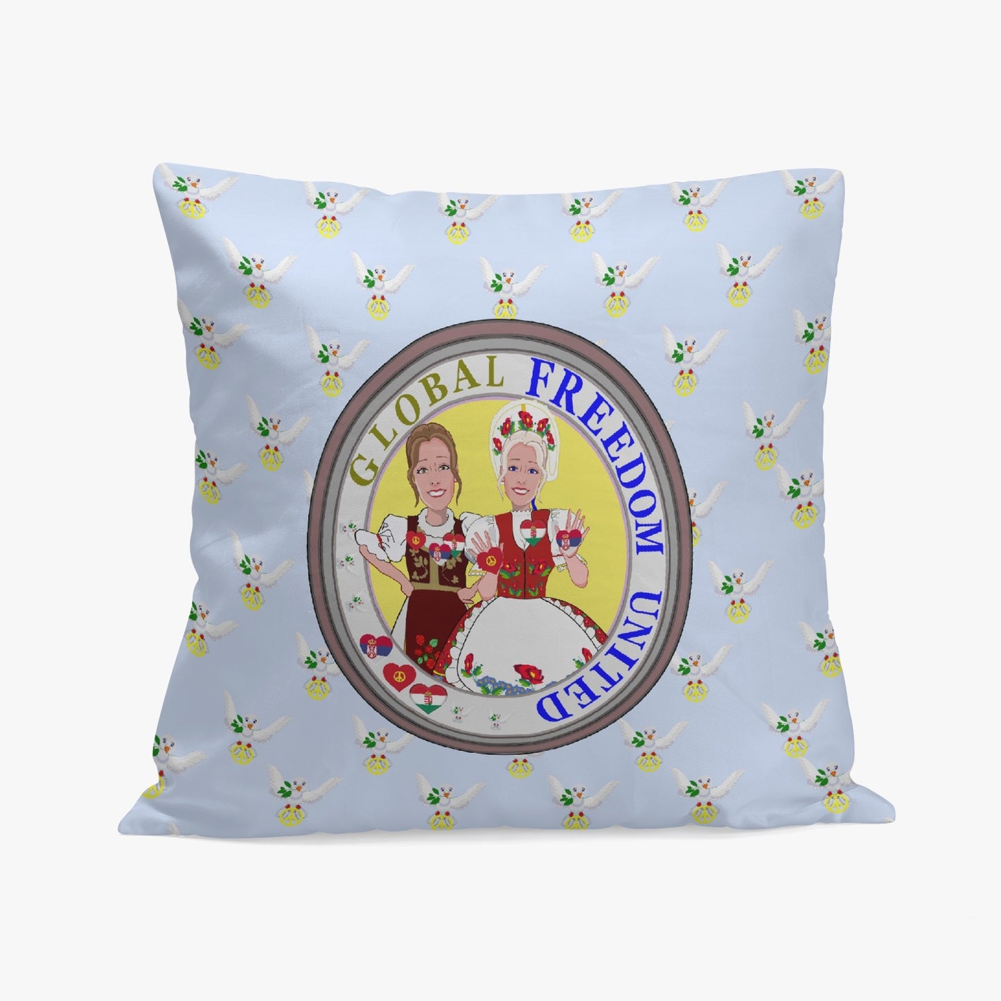 GLOBAL FREEDOM UNITED© WOMEN SERBIA & HUNGARY OLD PEACE LIGHT BLUE 18'' Square Pillow Cover