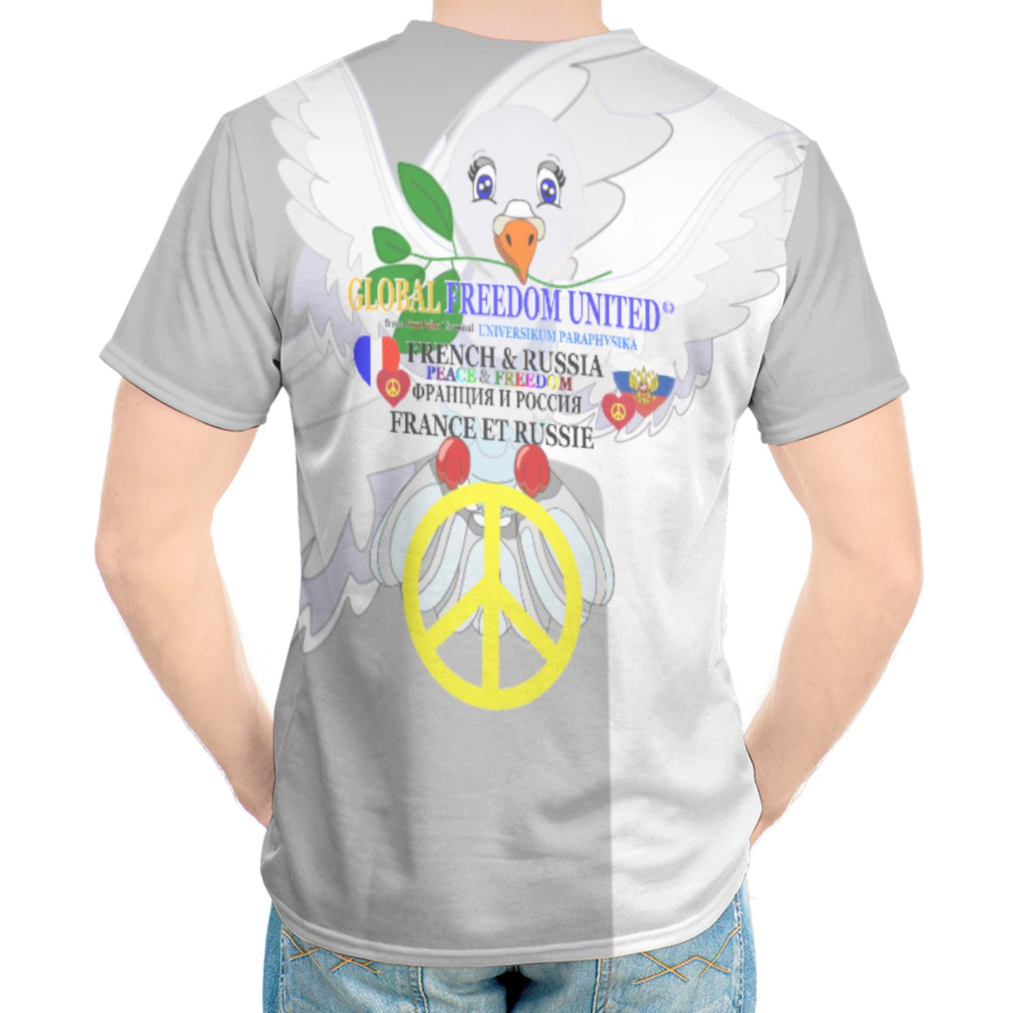 Men´s T-shirt GLOBAL FREEDOM UNITED© French & Russia Old Peace Grey Version 1