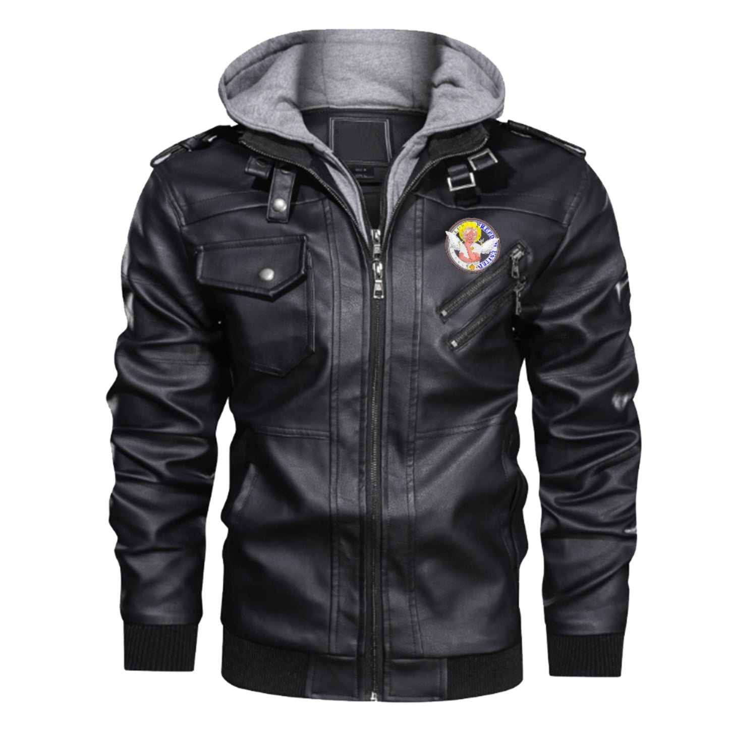 Leather Bomber Jacket With Hood Global Freedom United Archangel Gabriel