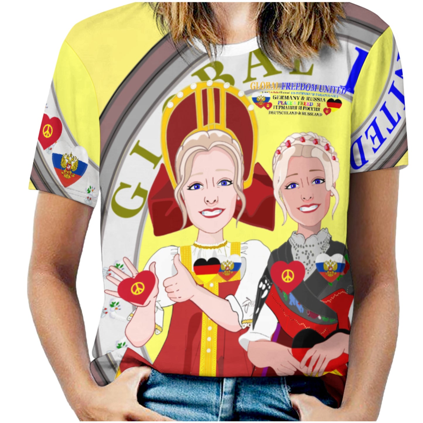 Women´s T-shirt 3 GLOBAL FREEDOM UNITED© Women RUSSIA & GERMANY Yellow