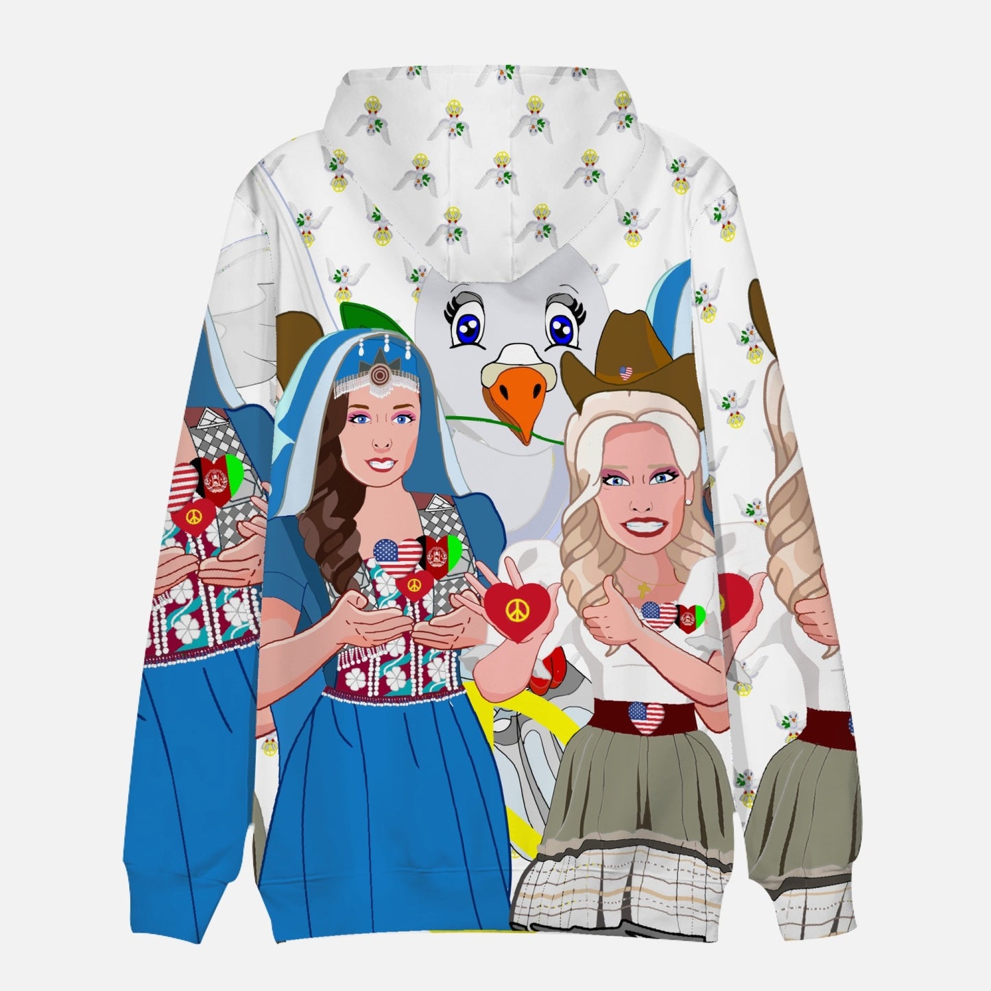 Women´s T-Shirt 3 GLOBAL FREEDOM UNITED© Women AFGHANISTAN & USA  WIGHT Round Collar Hoodie