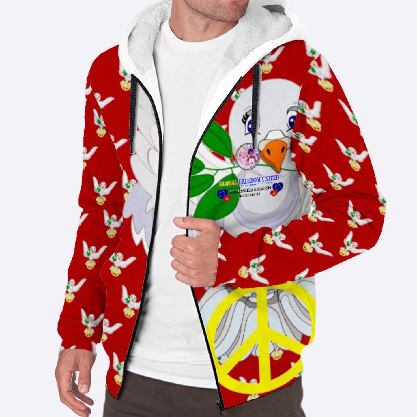 Plush Hoodie GLOBAL FREEDOM UNITED© Women Anti Fascism & Racism EU Red