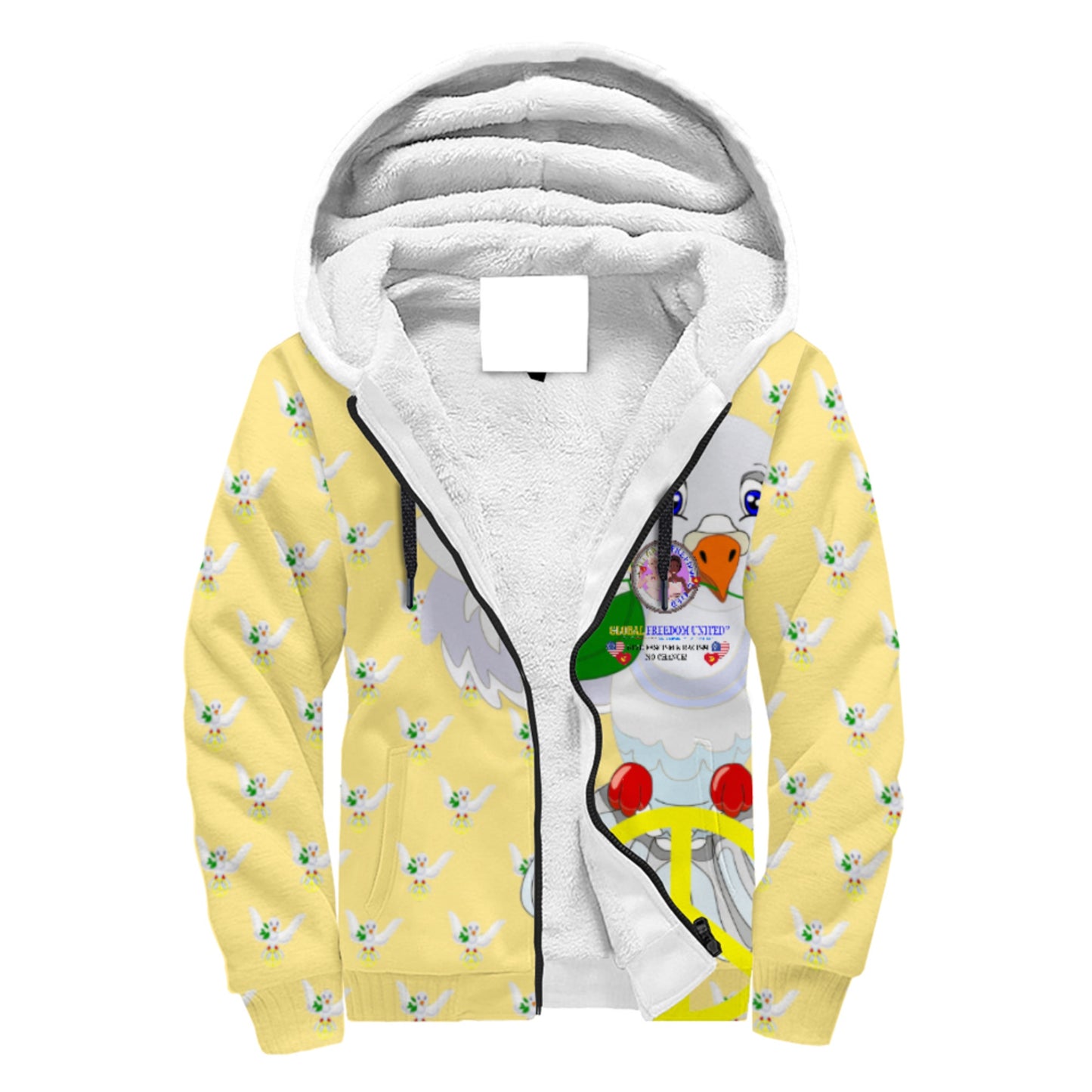 Plush Hoodie GLOBAL FREEDOM UNITED© Women Anti Racism & Fascism USA  Yellow