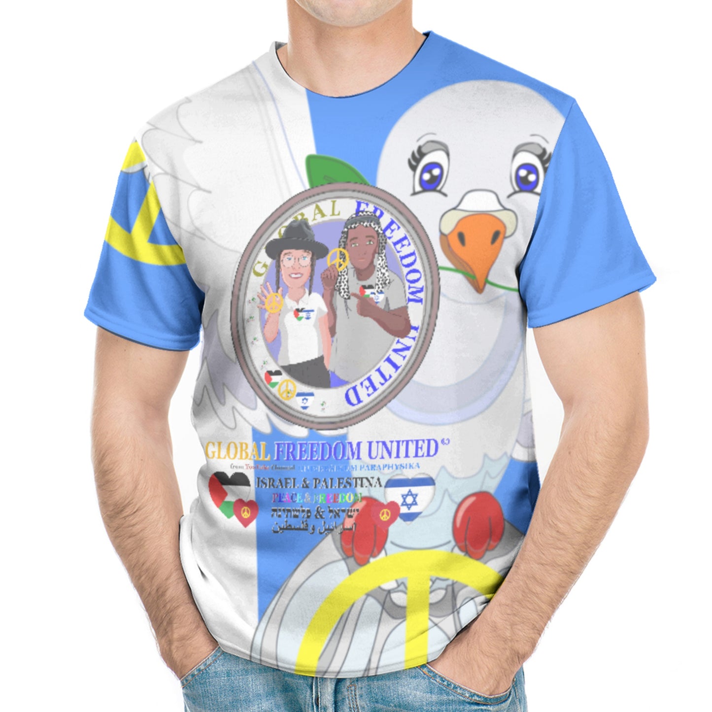 Men`s T-shirt 1 GLOBAL FREEDOM UNITED© Palestina & Israel Blue