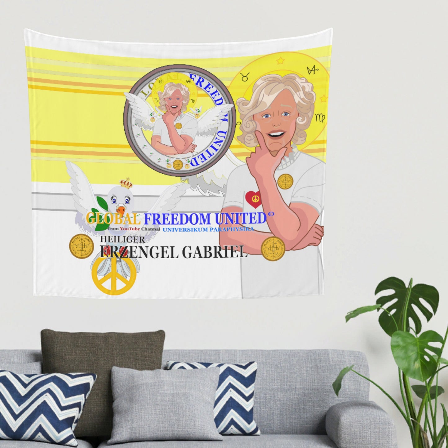 Tapestry GLOBAL FREEDOM UNITED©  Archangel Gabriel German Yellow