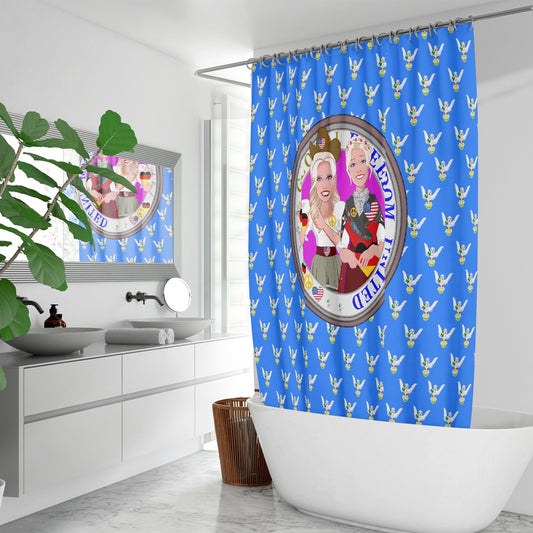 SHOWER CURTAIN GLOBAL FREEDOM UNITED WOMEN GERMANY & USA OLD PEACE BLUE