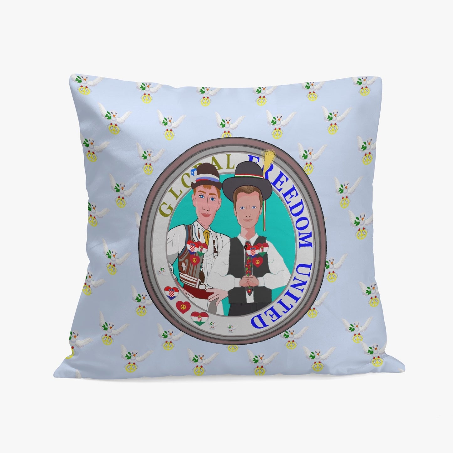 GLOBAL FREEDOM UNITED© Men CROATIA & HUNGARY Light Blue 18'' Square Pillow Cover