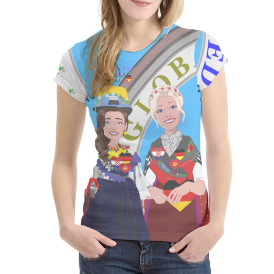 Women´s T-shirt GLOBAL FREEDOM UNITED© Women Croatia & Germany V2 Blue