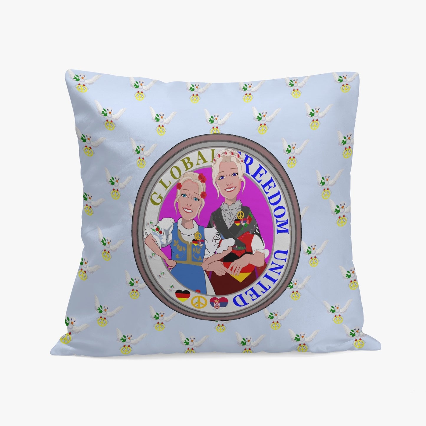GLOBAL FREEDOM UNITED© Women SERBIA & GERMANY LIGHT BLUE V2 18'' Square Pillow Cover