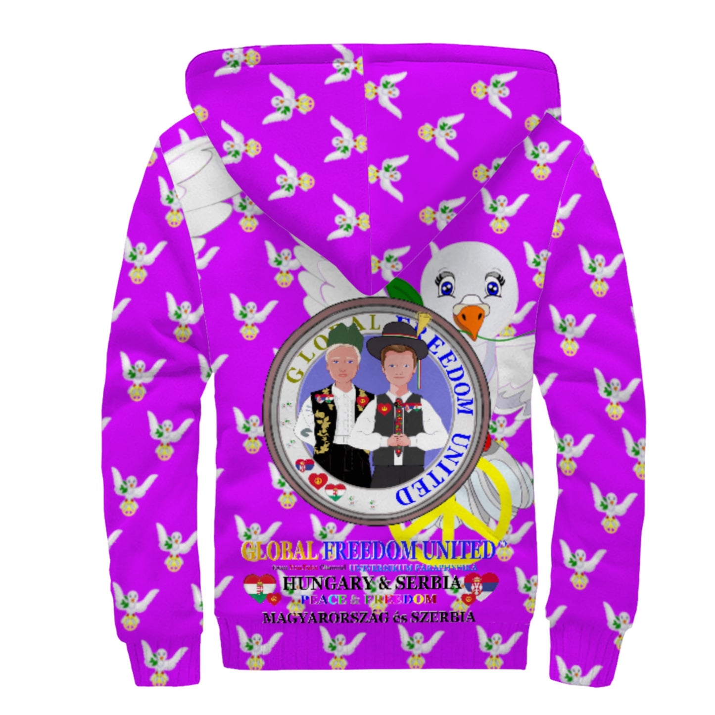 Plush Hoodie GLOBAL FREEDOM UNITED© Men Serbia & Hungary Lilac