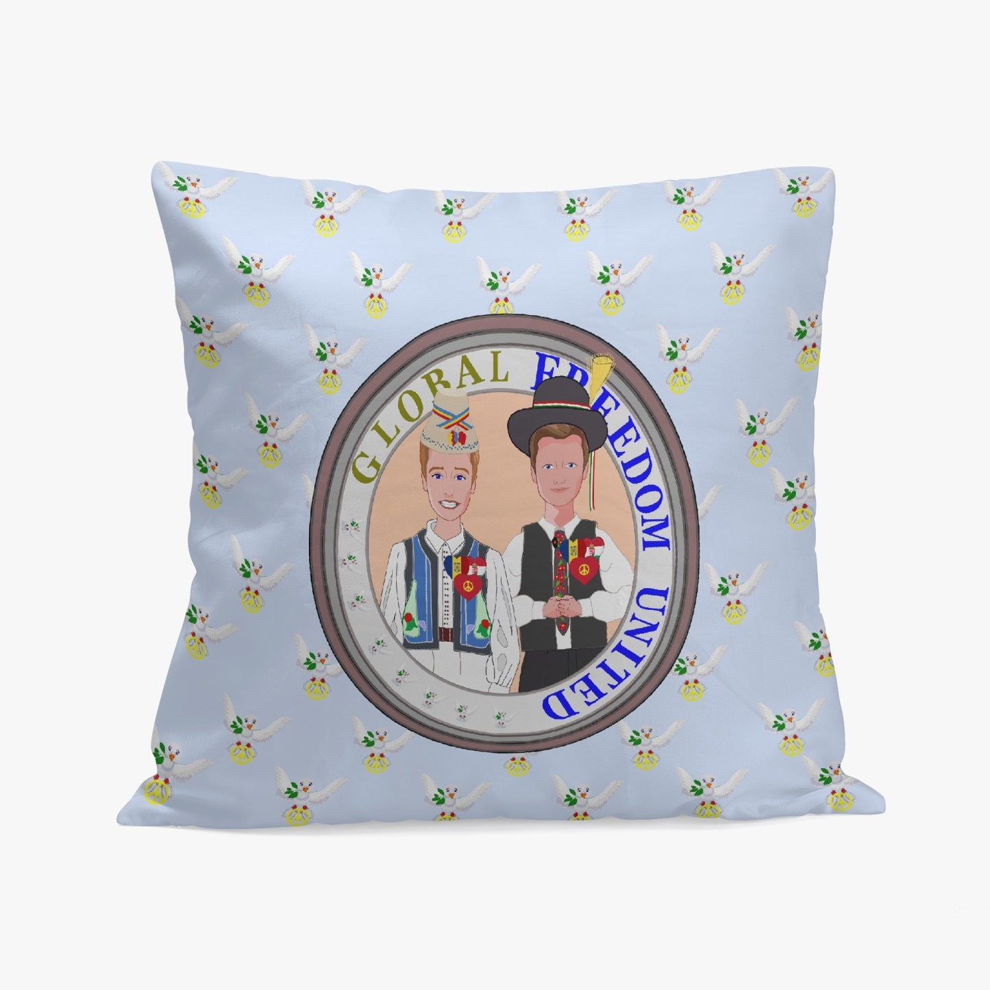 GLOBAL FREEDOM UNITED© Men ROMANIA & HUNGARY Light Blue 18'' Square Pillow Cover
