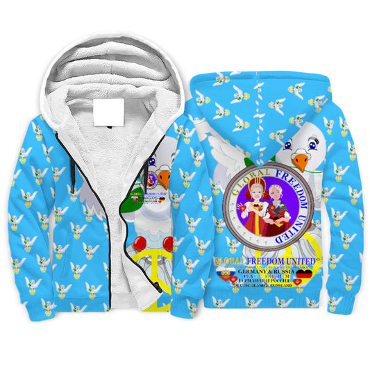 Plush Hoodie GLOBAL FREEDOM UNITED© Women RUSSIA & GERMANY Blue