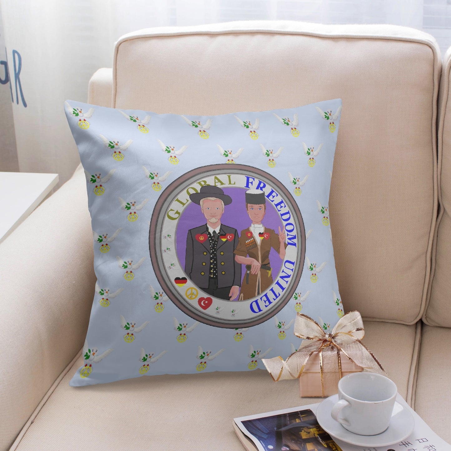GLOBAL FREEDOM UNITED© Men GERMANY & TURKEY Light Blue 18'' Square Pillow Cover