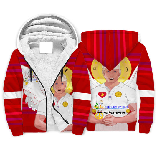 Plush Hoodie Global Freedom United Archangel Michael Hebrew Red