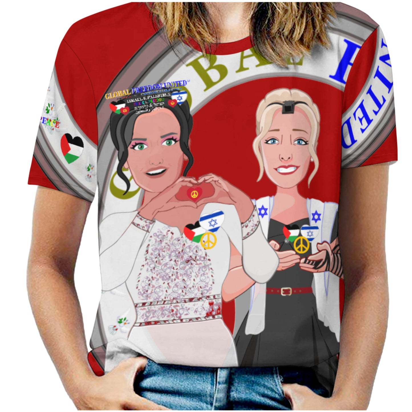 Women´s T-shirt 3 GLOBAL FREEDOM UNITED© Women Palestina & Israel Red