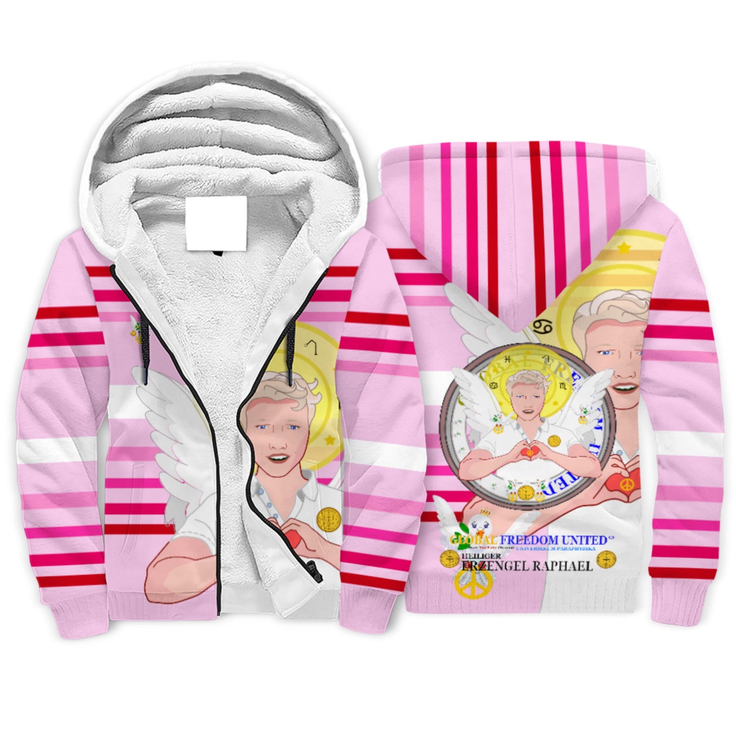 Plush Hoodie Global Freedom United Archangel Raphael German Pink2