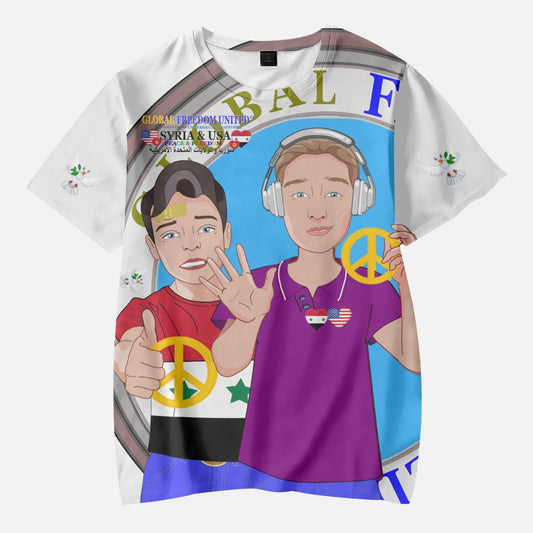 GLOBAL FREEDOM UNITED BOYS SYRIA & USA OLD PEACE WIGHT AOP Kids' Short T-Shirts