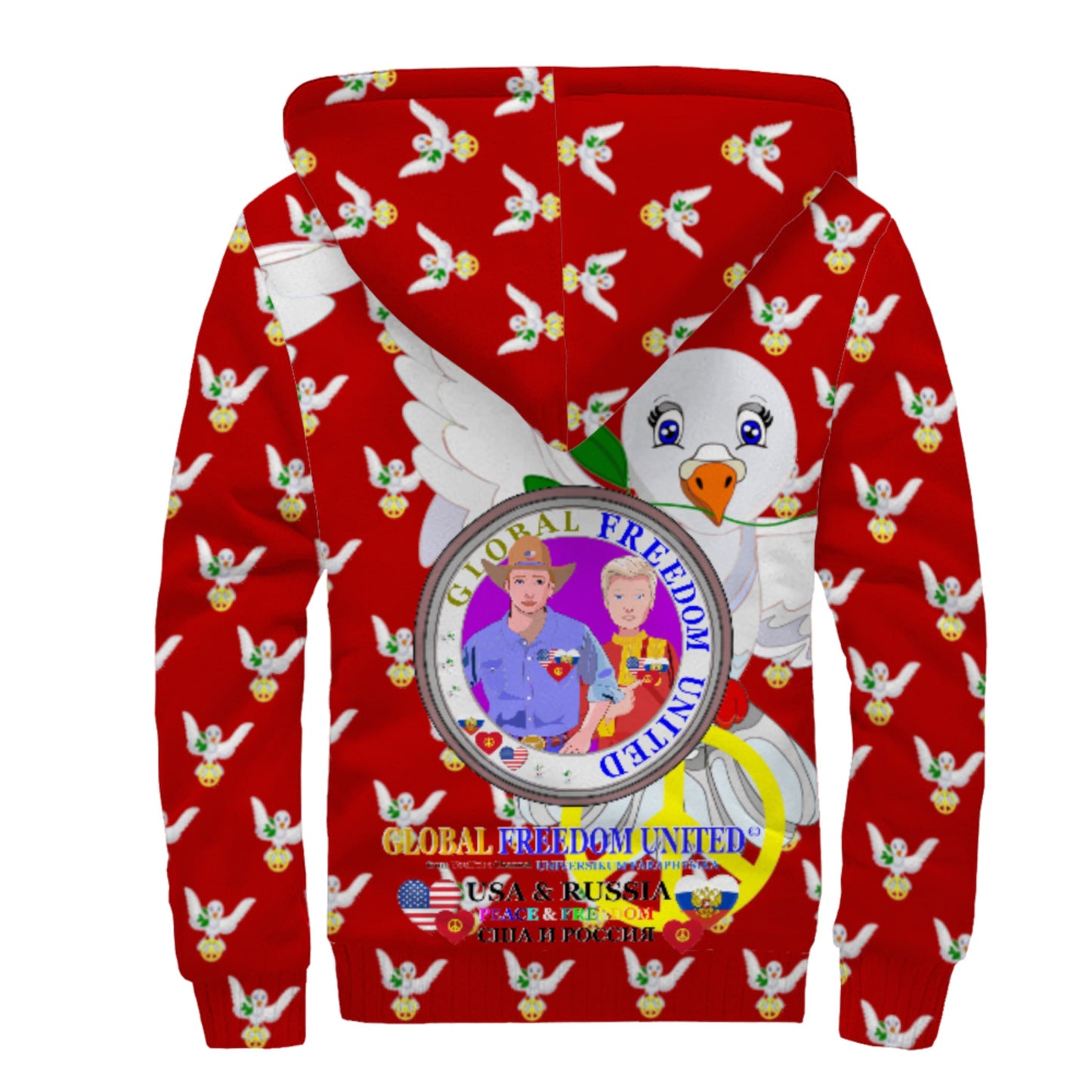 Plush Hoodie GLOBAL FREEDOM UNITED© Men Russia & USA Red