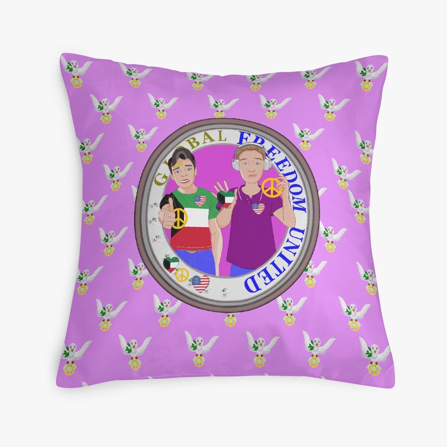 GLOBAL FREEDOM UNITED© Men KUWAIT & USA LILAC 18'' Square Pillow Cover