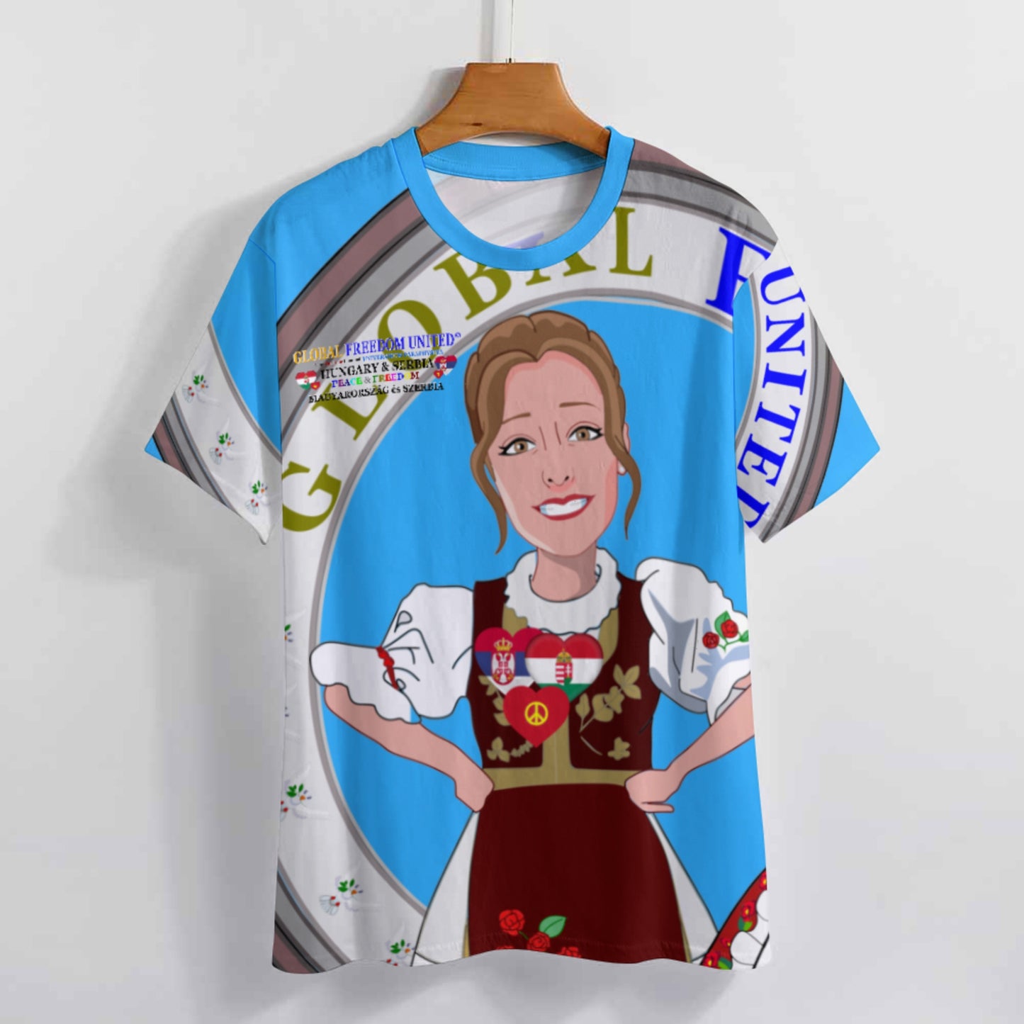 Women´s T-shirt 2 GLOBAL FREEDOM UNITED© Serbia & Hungary Blue