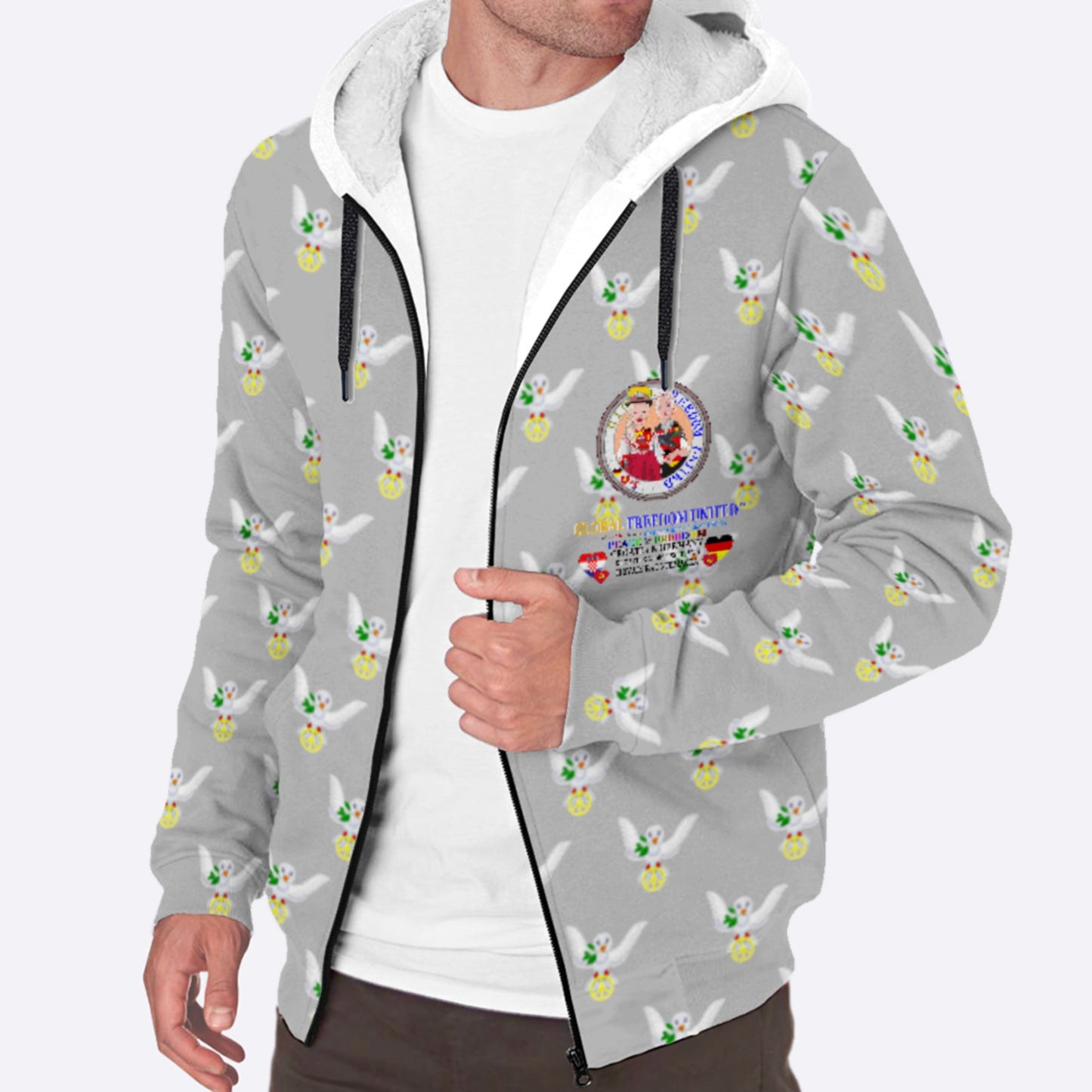 Plush Hoodie GLOBAL FREEDOM UNITED© Women Croatia & Germany V2 Grey