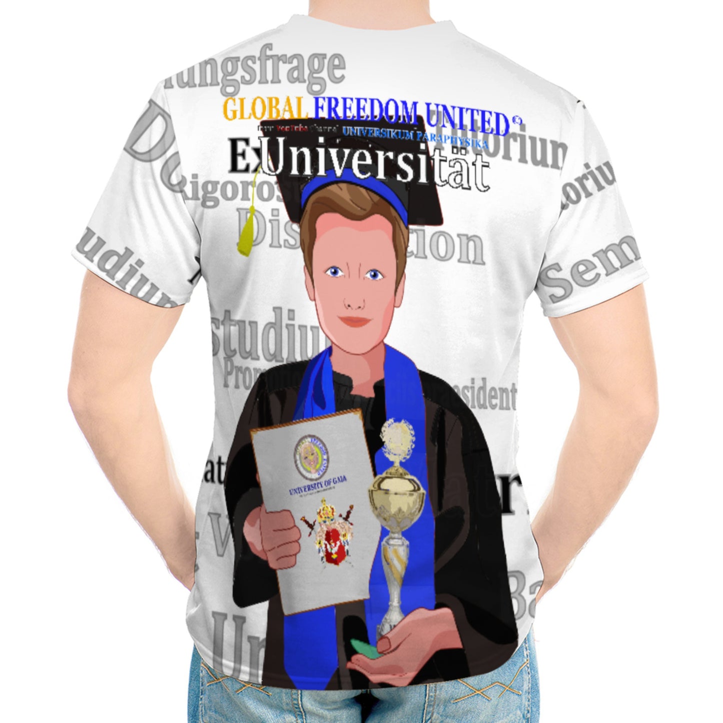 Men´s T-shirt Global Freedom United Student Boy Gold Place Brown Hair