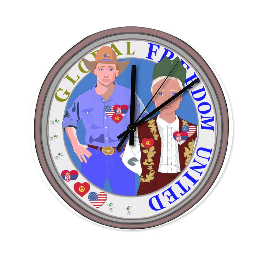 Wooden Wall Clock Without Scale GLOBAL FREEDOM UNITED© Men USA & Serbia