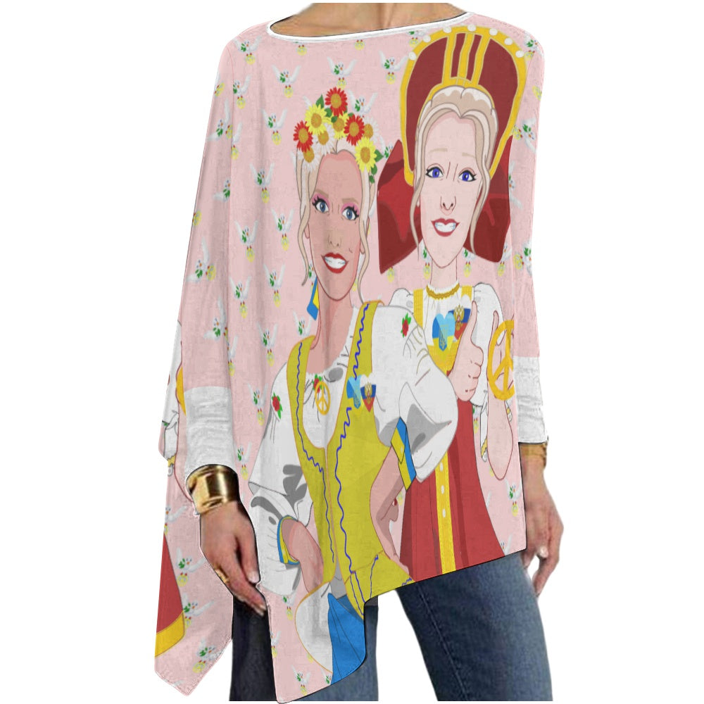 Pullover Long Sleeve T-shirt GLOBAL FREEDOM UNITED© Women Ukraina & Russia  Pink