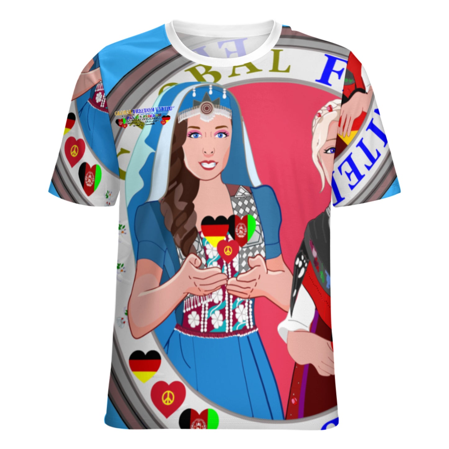 Full Print T-shirt Global Freedom United Women Afghanistan & Germany Old Peace Blue