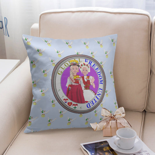 GLOBAL FREEDOM UNITED© Women CROATIA & HUNGARY Light Blue 18'' Square Pillow Cover