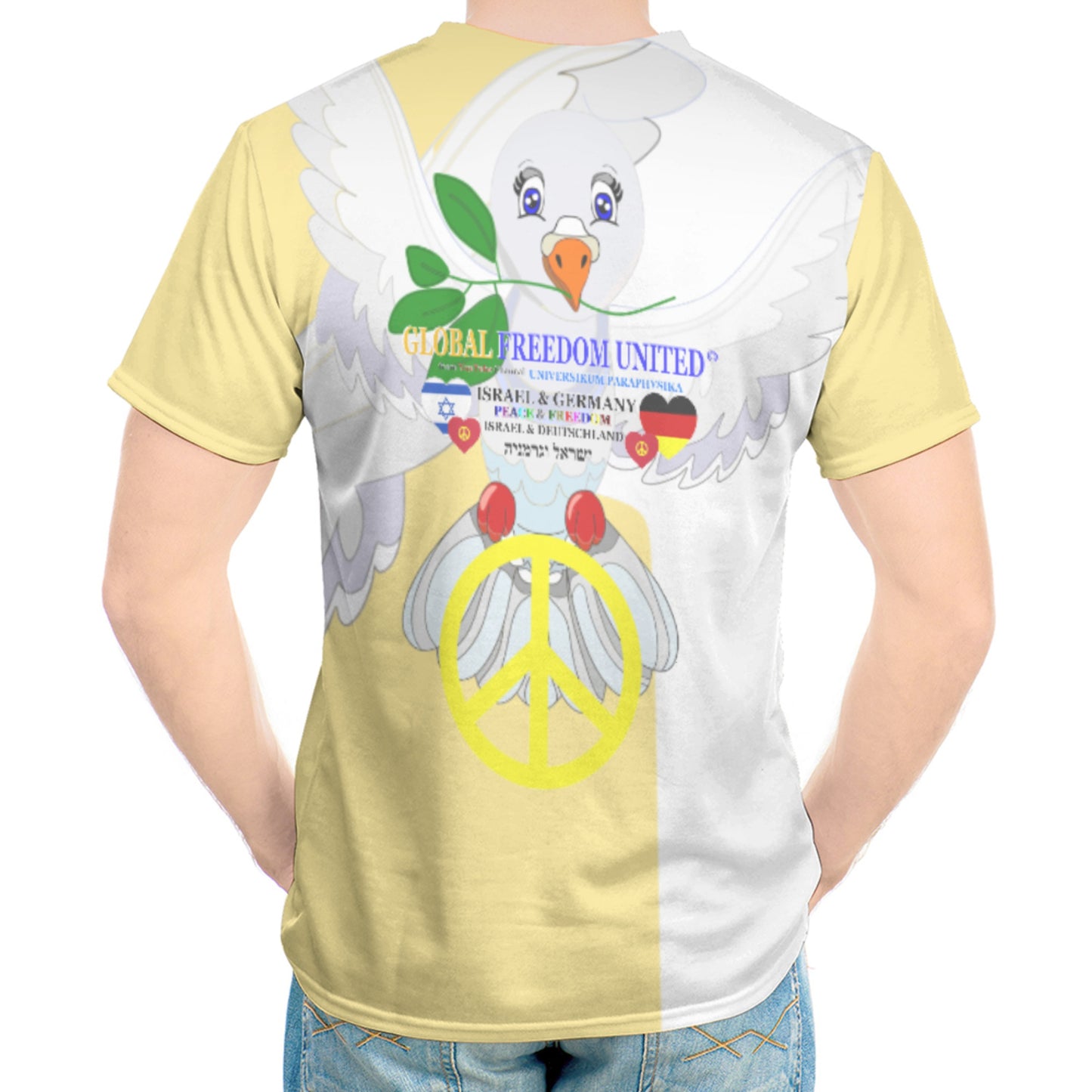 Men´s T-shirt GLOBAL FREEDOM UNITED© Israel & German Version 1 Yellow