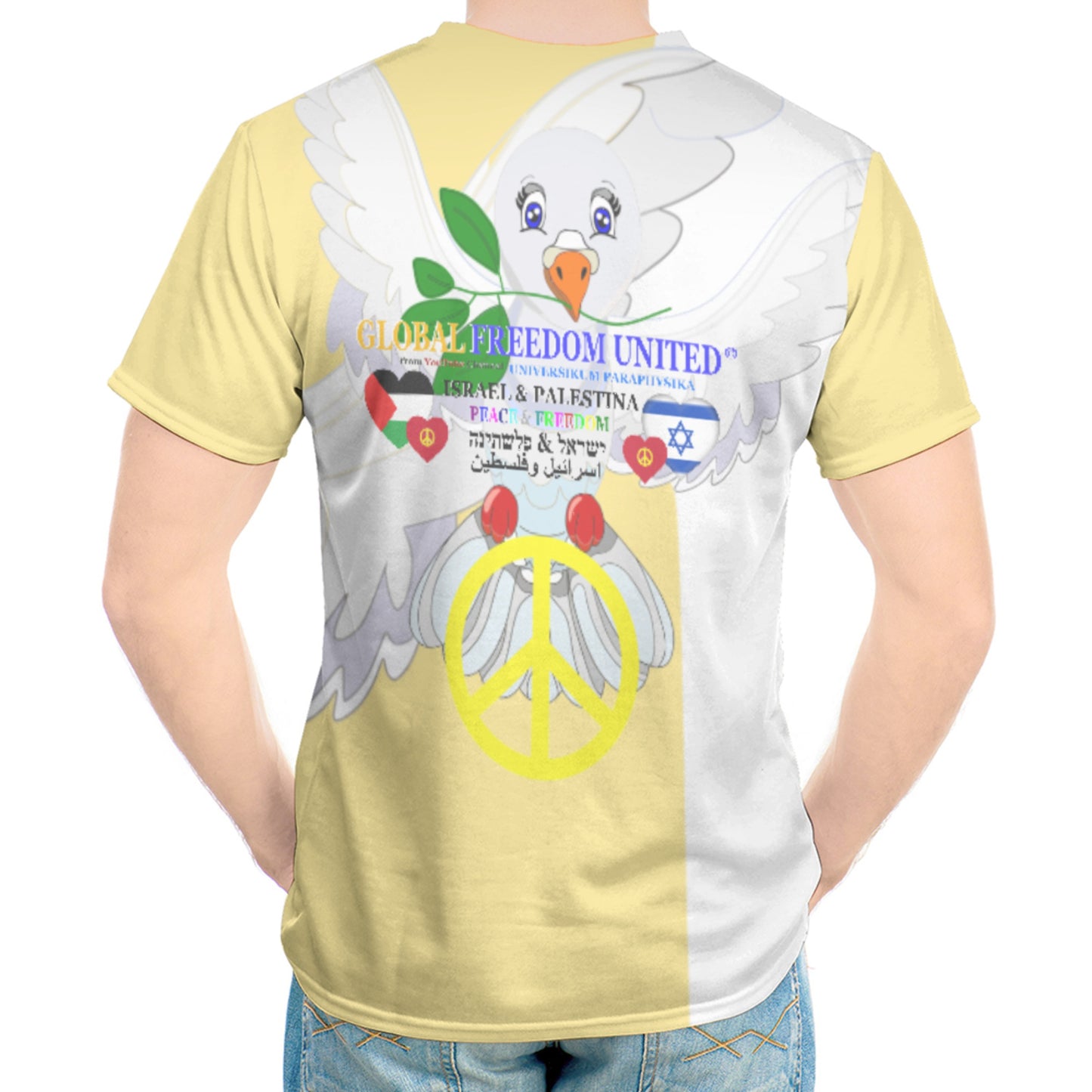 Men`s T-shirt 1 GLOBAL FREEDOM UNITED© Palestina & Israel Yellow