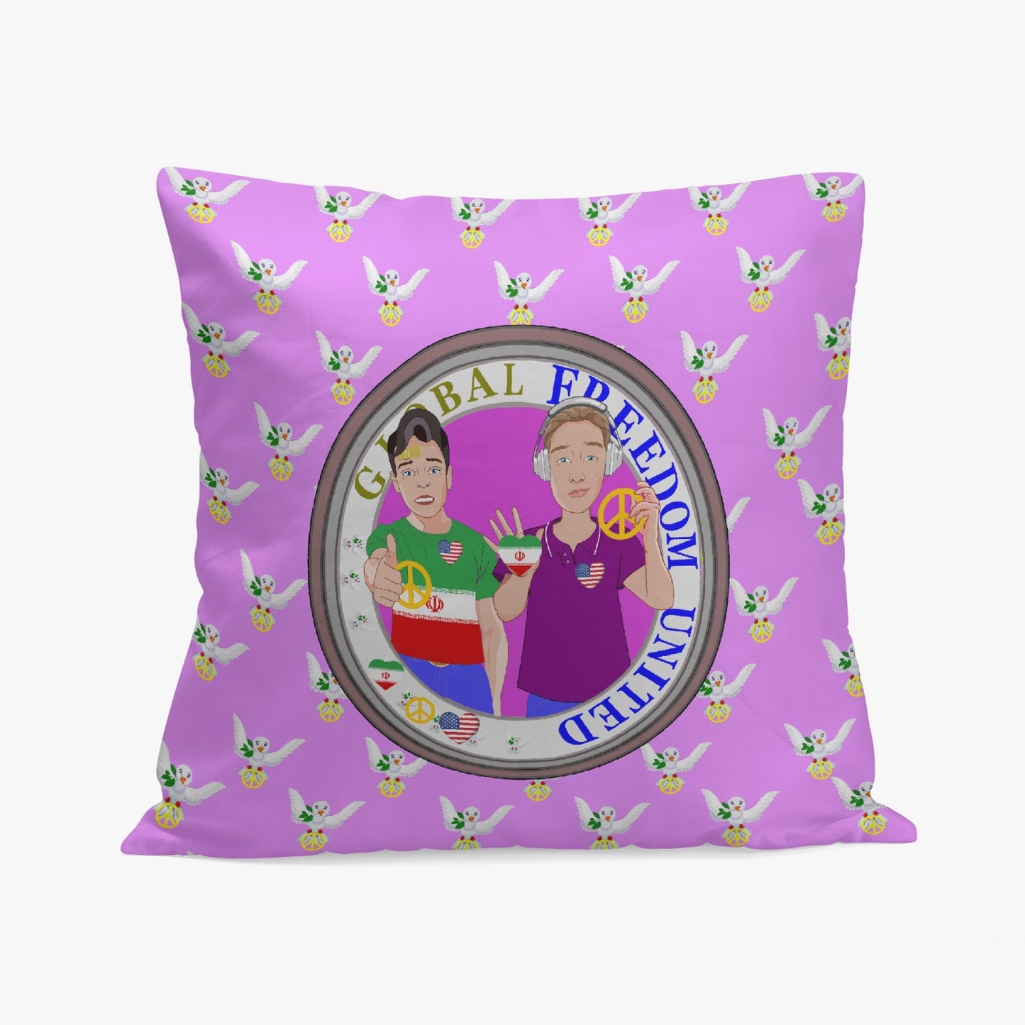 GLOBAL FREEDOM UNITED© Men IRAN & USA LILAC 18'' Square Pillow Cover