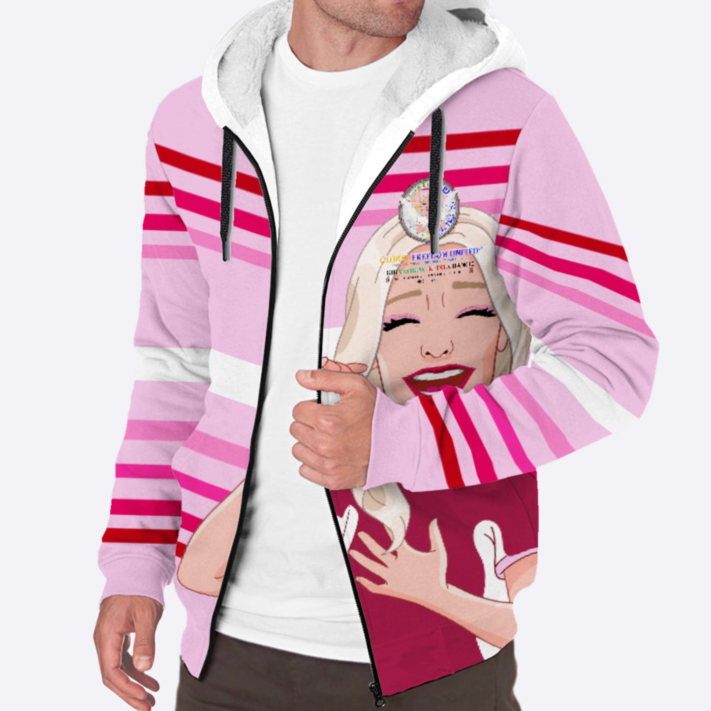 Plush Hoodie Global Freedom United  Gib Mobiing Keine Chance Pink2