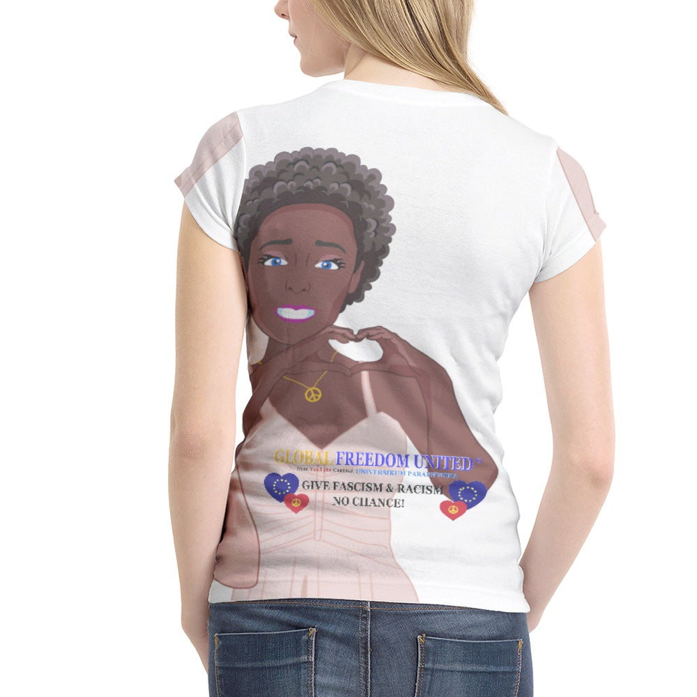 Women´s T-shirt GLOBAL FREEDOM UNITED© Women Anti Fascism & Racism EU Version 3