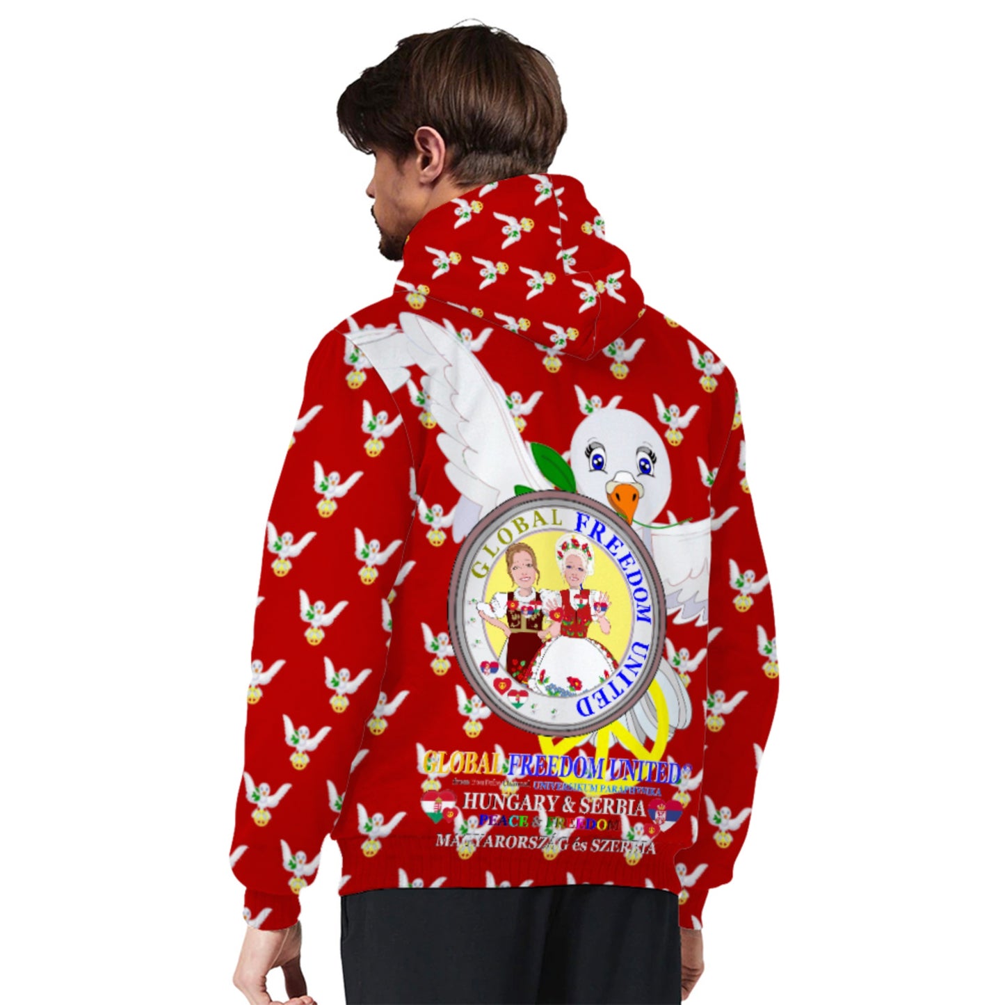 Plush Hoodie GLOBAL FREEDOM UNITED© Women Serbia & Hungary Red