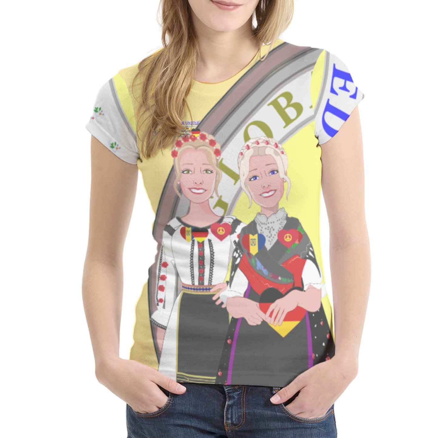 Women´s T-shirt 2 GLOBAL FREEDOM UNITED© Women Romania & Germany Yellow