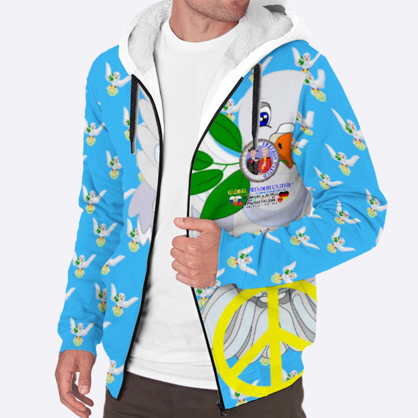 Plush Hoodie GLOBAL FREEDOM UNITED© Men Russia & Germany  Blue