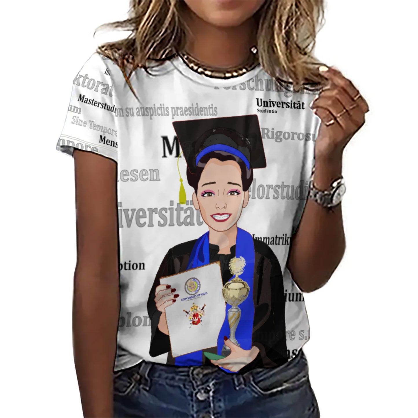 Women´s T-shirt Global Freedom United Asia Student Girl Gold Place