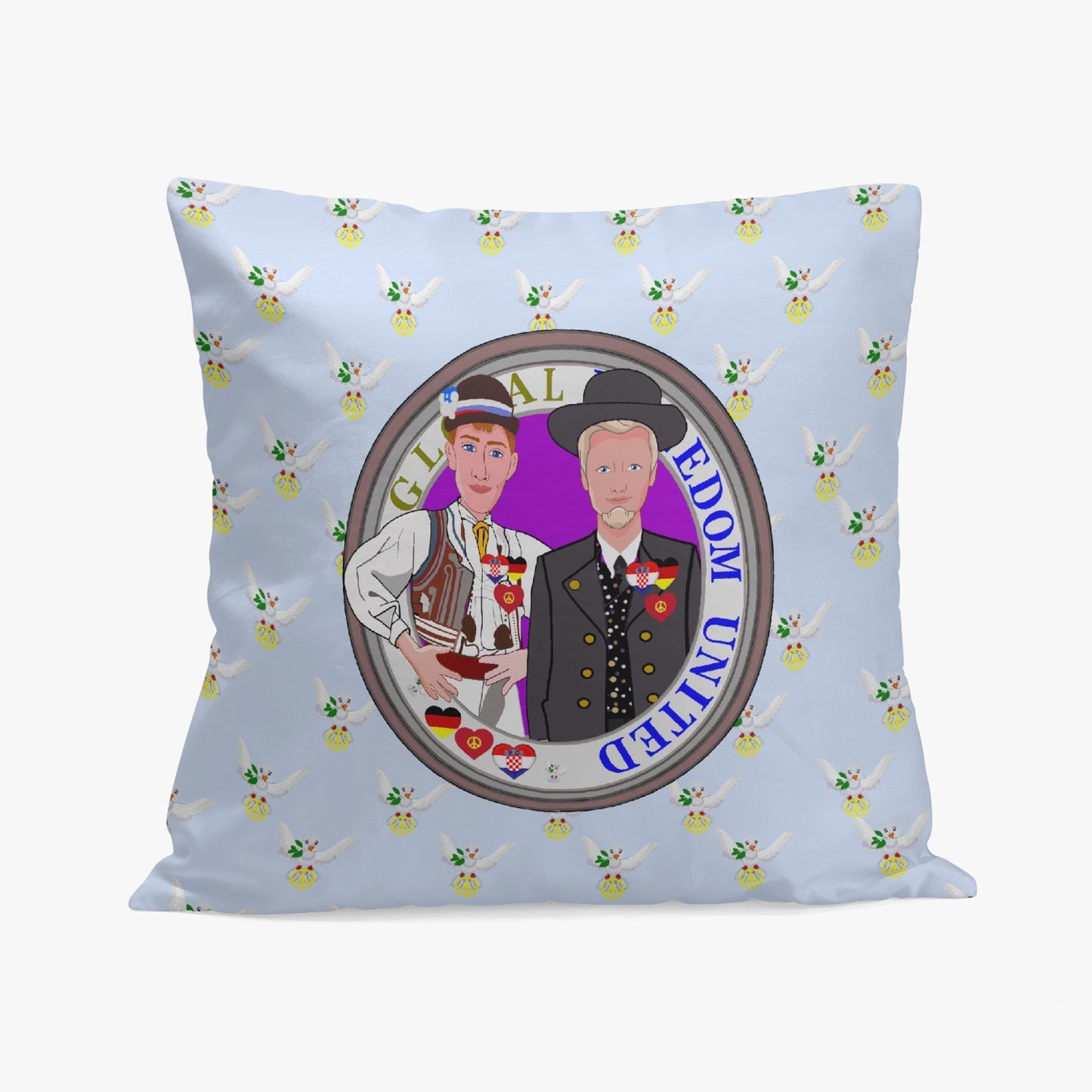 GLOBAL FREEDOM UNITED© Men CROATIA & GERMANY Light Blue 18'' Square Pillow Cover